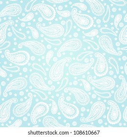 Vintage seamless light blue pattern with abstract floral ethnic indian paisley design elements