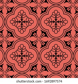 vintage seamless linear floral pattern in damask / persian / turkish style. beautiful red and black endless vector design illustration.