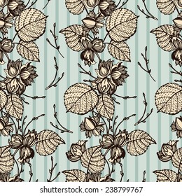 Vintage seamless with nuts and leaves. Hand-drawing. Seamless pattern for fabric, paper and other printing and web projects.