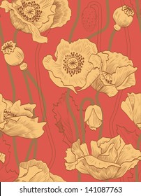 Vintage seamless orange pattern. Poppies