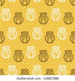 Vintage seamless owl pattern Vector doodle illustration.