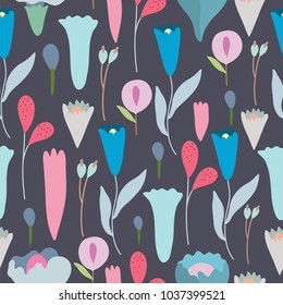 Vintage seamless pastel vector floral pattern. Hand drawn repeatable background for textile and wallpapers.
