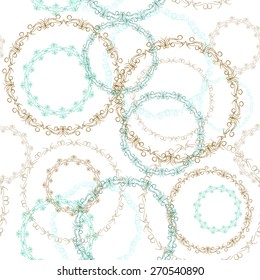 Vintage seamless patern, blue brown circle on white background. Vector