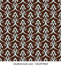 Vintage seamless pattern.  Abstract decorative floral lattice in the Moroccan style. Stylish Vector arabian background in blue and brown colors.
