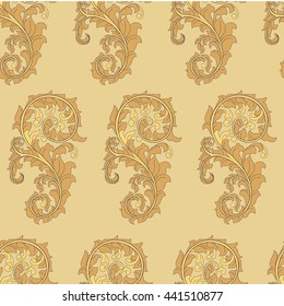 Vintage seamless pattern, abstract plant scroll and swirl, vector illustration
