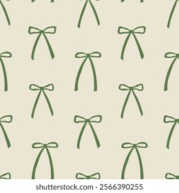Vintage seamless pattern with abstract simple bows. Vector flat background with ribbons in retro style. Coquette and ballet core. Holiday, christmas, valentines day clipart