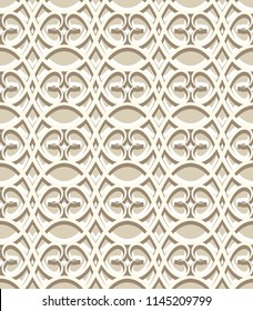 Vintage seamless pattern, abstract swirly vector ornament in beige color