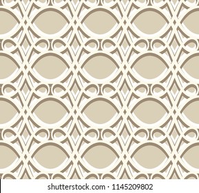Vintage seamless pattern, abstract swirly vector ornament in beige color