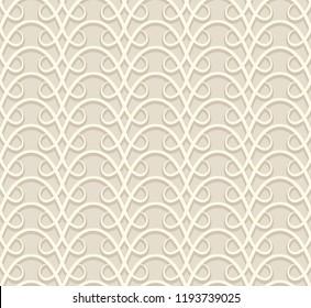Vintage seamless pattern, abstract swirly vector ornament in beige color