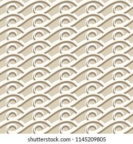 Vintage seamless pattern, abstract wavy vector ornament in beige color