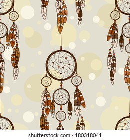 Vintage seamless pattern of American Indians dreamcatcher