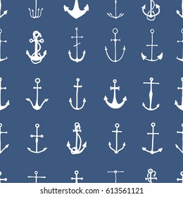 Vintage seamless pattern with anchors, engraved old looking hand drawn, sketch or tattoo style,  aquatic or marine theme background.