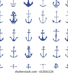 Vintage seamless pattern with anchors, engraved old looking hand drawn, sketch or tattoo style,  aquatic or marine theme background.