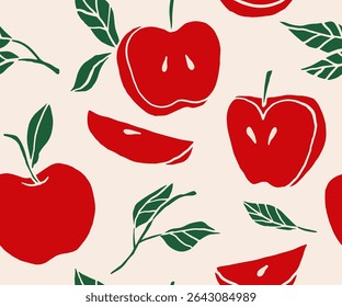 Vintage seamless pattern with apples and leaves. Retro vector background for Jewish New Year, Rosh Hashanah. Wrapping paper and packaging design for Back to School campaign.