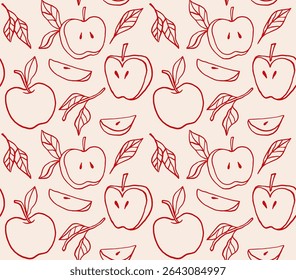 Vintage seamless pattern with apples and leaves. Retro vector background for Jewish New Year, Rosh Hashanah. Wrapping paper and packaging design for Back to School campaign.
