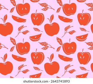 Vintage seamless pattern with apples and leaves. Retro vector background for Jewish New Year, Rosh Hashanah. Wrapping paper and packaging design for Back to School campaign.