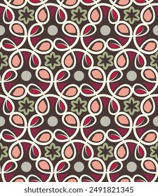 Vintage seamless pattern. Art forms are grouped and arranged in a specific order. Vector image for print, textile, packaging, interior design and your other projects.
