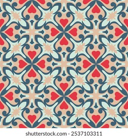 Vintage seamless pattern. Art forms are grouped and arranged in a specific order. Vector image for print, textile, packaging, interior design and your other projects.