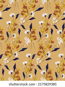 Patrón inmaculado. Ambiente otoñal. Composición abstracta de varias flores blancas, hojas secas y ramas. Vector.