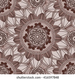Vintage seamless pattern background. Mandala pattern, floral circle decorative ornament. Arabic, Indian, Turkish, Pakistan, ottoman, Asian motifs. Vector illustration.