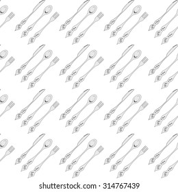 Vintage seamless pattern background with spoon, fork and knife 