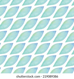 Vintage seamless pattern based on geometric shapes. Watercolor paint. Blue theme.