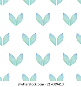 Vintage seamless pattern based on geometric shapes. Watercolor paint. Blue theme.