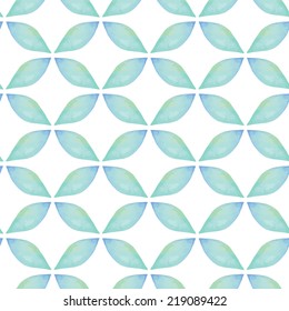 Vintage seamless pattern based on geometric shapes. Watercolor paint. Blue theme.