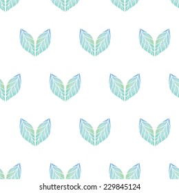 Vintage seamless pattern based on geometric shapes. Watercolor paint. Can be used as decoration for the gift boxes, wallpapers, backgrounds, web sites. The ornament with green leaves. Nature theme.