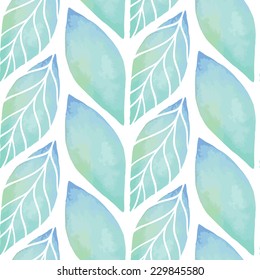 Vintage seamless pattern based on geometric shapes. Watercolor paint. Can be used as decoration for the gift boxes, wallpapers, backgrounds, web sites. The ornament with green leaves. Nature theme.