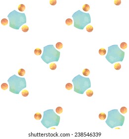 Vintage seamless pattern based on geometric shapes. Watercolor paint. Can be used as decoration for the gift boxes, wallpapers, backgrounds, web sites. Green theme. 