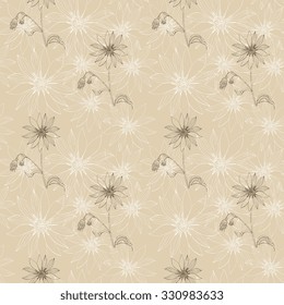 Vintage seamless pattern with beautiful Jerusalem artichokes flower. Hand drawn vector illustration. Can be used for wallpapers, textiles, fabrics, textures, wrapping paper, card, invitation. 
