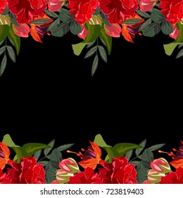 Vintage seamless pattern with beautiful red roses. Flower background for textile, cover, wallpaper, gift packaging, printing.Romantic design for calico, silk.Template for greeting cards.