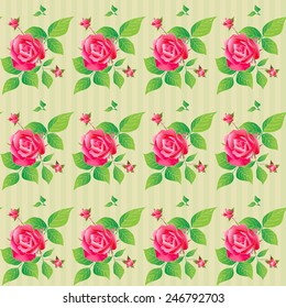 Vintage seamless pattern with beautiful roses. Vector illustration. Best for greeting card, textiles, prints, web banner.