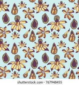 Vintage Seamless pattern: bird, butterfly and flower, leaf, branch, isolated on background. Imitation of embroidery, watercolor. Hand drawn vector illustration, separated editable elements.