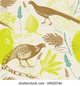Vintage seamless pattern with birds