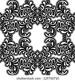 Vintage seamless pattern, black and white floral background, vector illustration