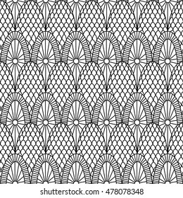 Vintage seamless pattern. Black and white pattern for textile design. Lace imitation. Vector illustration. 