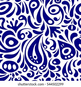 Vintage seamless pattern in blue colors. Seamless background. Elegant vector damask wallpaper.