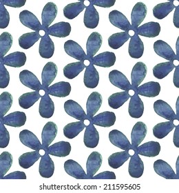 Vintage seamless pattern with blue flowers. Watercolor paint. Nature theme.