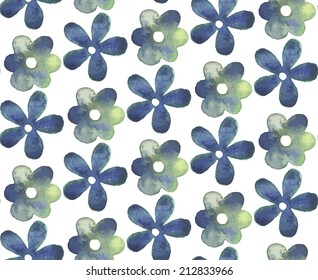 Vintage seamless pattern with blue flowers. Watercolor paint. Nature theme.