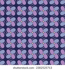 Patrón inmaculado en tonos morados azules. Las formas de arte se agrupan y organizan en un orden determinado. Conjunto de vectores para impresión, textil, embalaje, diseño interior y otros proyectos.
