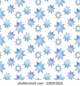 Vintage seamless pattern with blue stars. Watercolor paint. Can be used as decoration for the gift boxes, wallpapers, backgrounds, web sites. Winter theme.
