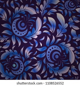 Vintage seamless pattern in blue and violet colors. Seamless background. Elegant vector damask wallpaper.