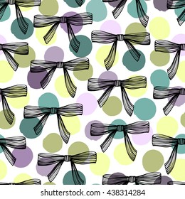 Vintage seamless pattern with bows on a polka dot background
