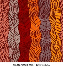 Vintage seamless pattern. Braided vertical braids drawn in the style of doodle. Grunge texture. Vector illustration.