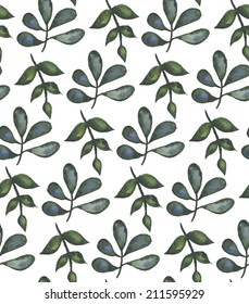 Vintage seamless pattern with branches and leaves. Watercolor paint. Botanical theme.