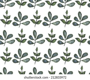 Vintage seamless pattern with branches and leaves. Watercolor paint. Botanical theme.