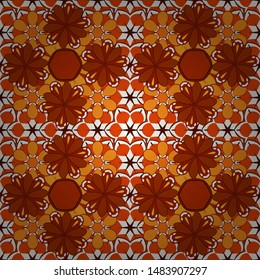 Vintage seamless pattern with brown, orange and yellow gradient. Elegant invitation card with vector decor of motley ornament.