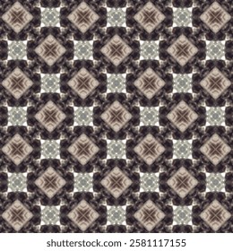 Vintage seamless pattern with brown and pastel blue checkered squares, vector design, editable for a soft, retro look.